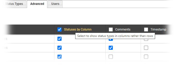 EMResource View Configuration Advanced Tab Statuses by Column